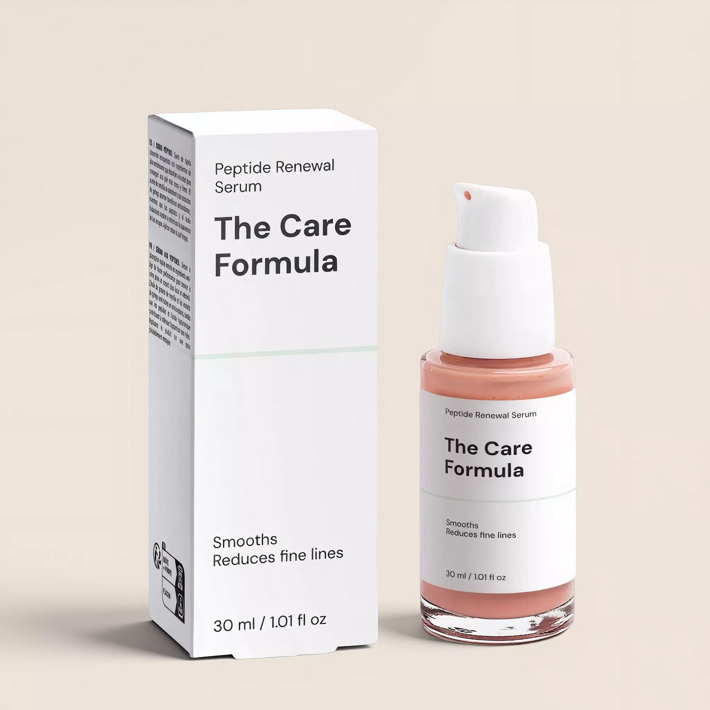 The Care Formula Peptide Renewal Serum packaging detail close-up