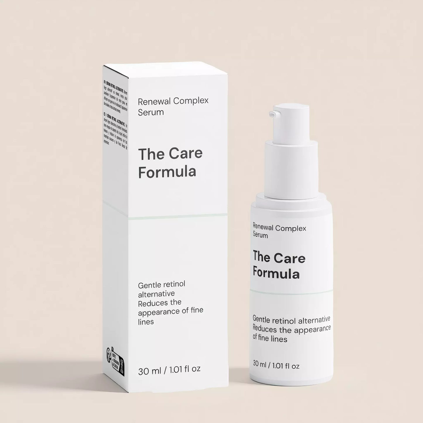 The Care Formula Renewal Complex Serum packaging detail close-up