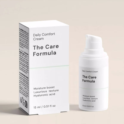 The Care Formula Daily Comfort Cream packaging detail close-up