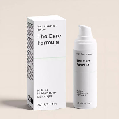 The Care Formula Hydra Balance Serum packaging detail close-up