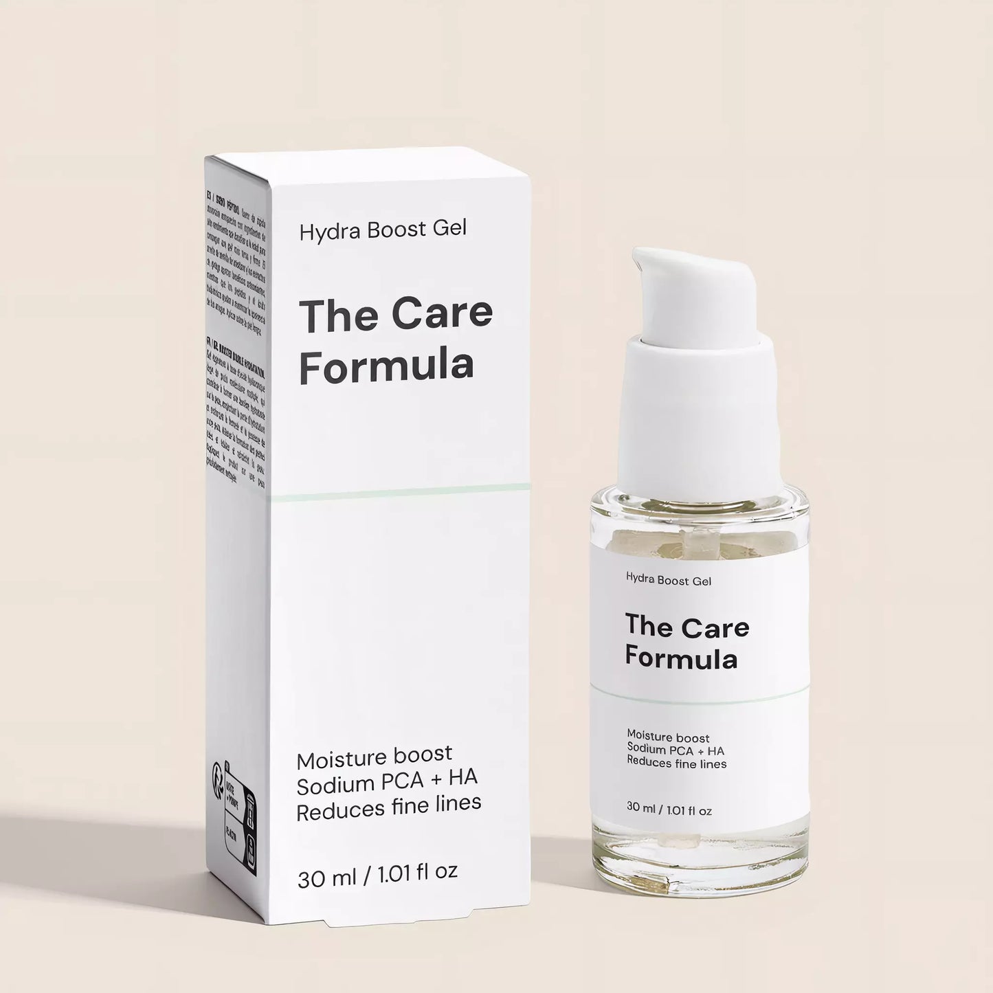 The Care Formula Hydra Boost Gel packaging detail close-up