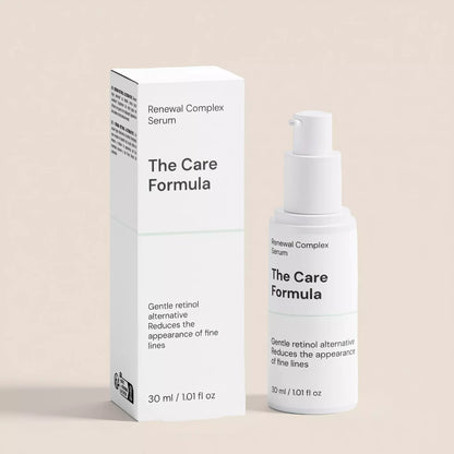 The Care Formula Renewal Complex Serum packaging detail close-up