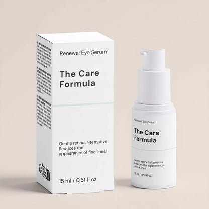 The Care Formula Renewal Eye Serum packaging detail close-up